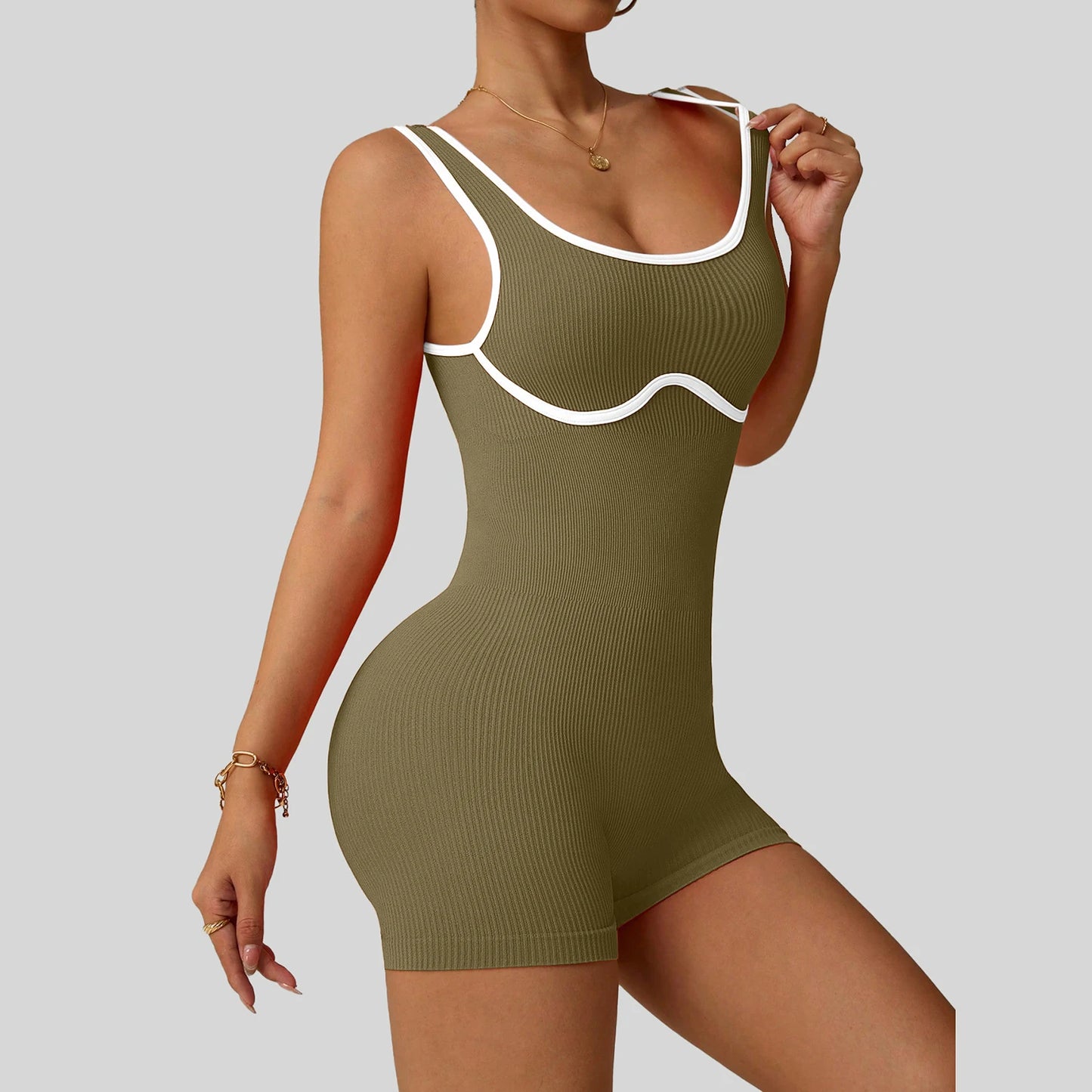 Women'S Shockproof Color Block Yoga Bodysuit Seamless Sculpting High-Impact Workout Tight Gym Fitness Activewear Breathable Yoga