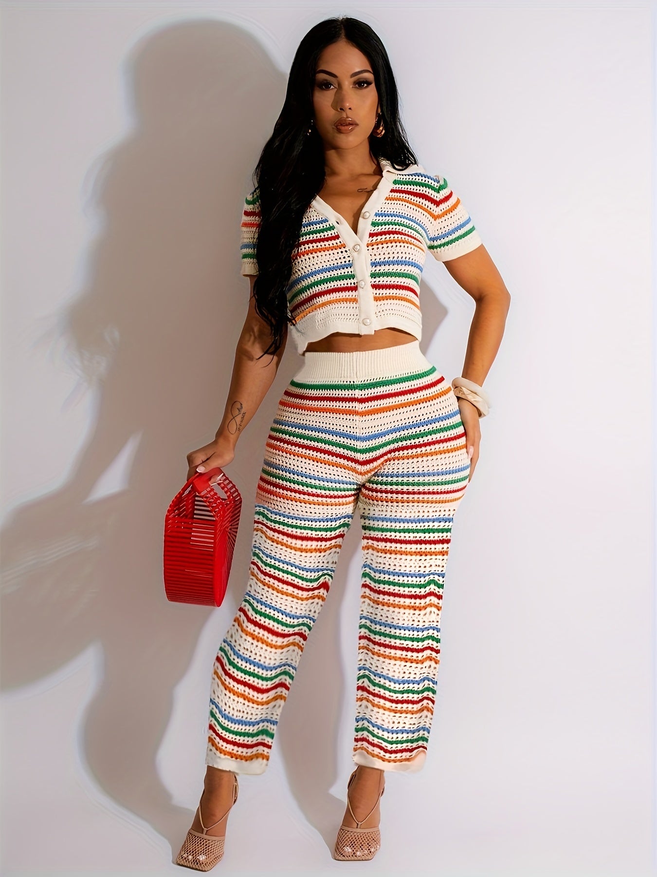 Stripe Pattern Pants Set