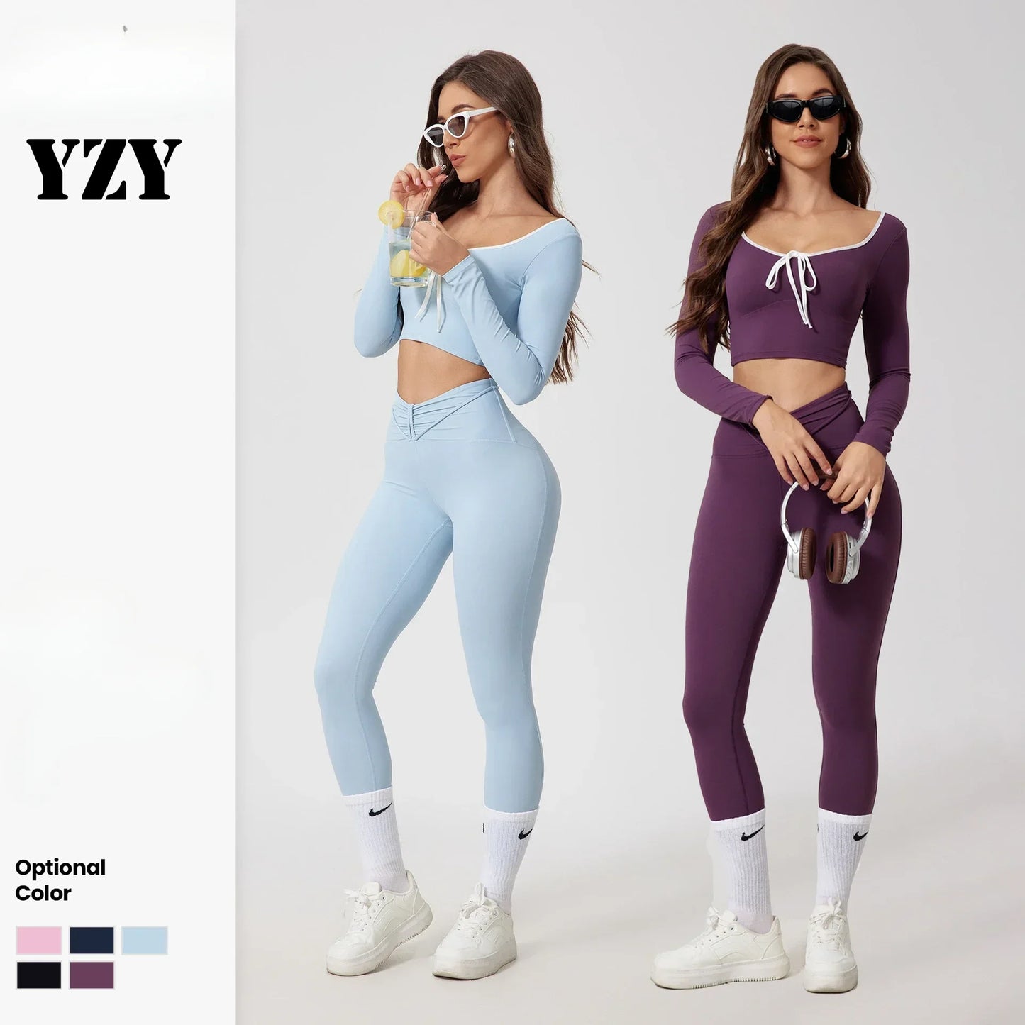 Elevate Your Workout with Our Seamless High Waist Yoga Sets - Long-Sleeved Top & Leggings for Women