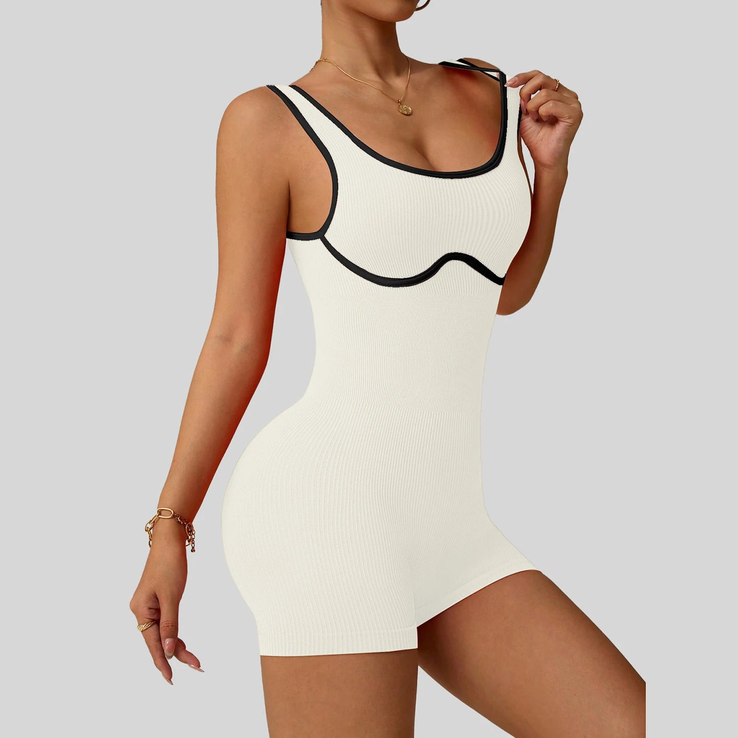 Women'S Shockproof Color Block Yoga Bodysuit Seamless Sculpting High-Impact Workout Tight Gym Fitness Activewear Breathable Yoga