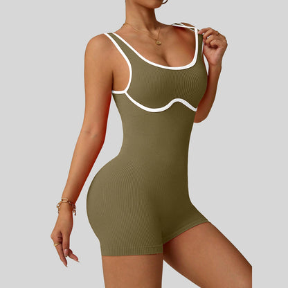Women'S Shockproof Color Block Yoga Bodysuit Seamless Sculpting High-Impact Workout Tight Gym Fitness Activewear Breathable Yoga