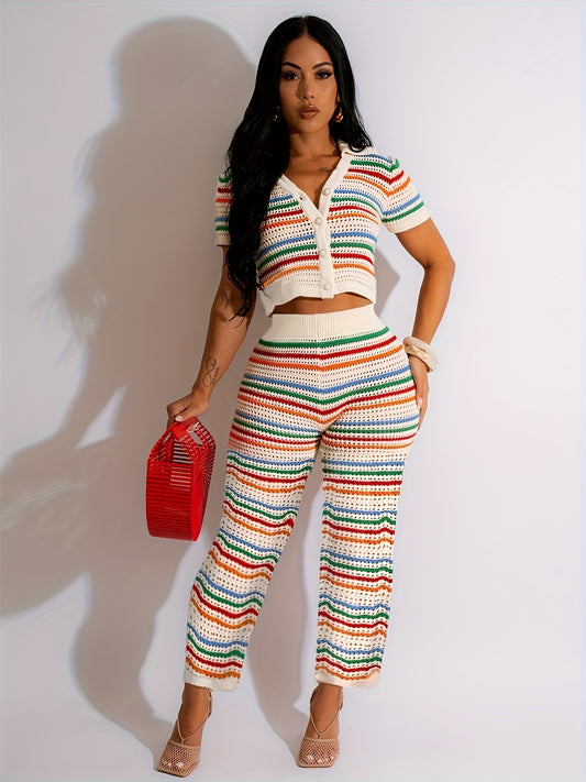 Stripe Pattern Pants Set