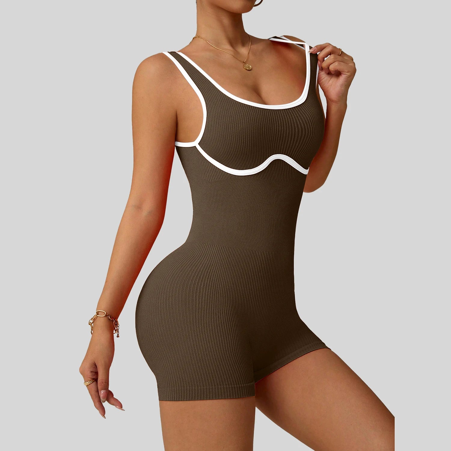 Women'S Shockproof Color Block Yoga Bodysuit Seamless Sculpting High-Impact Workout Tight Gym Fitness Activewear Breathable Yoga