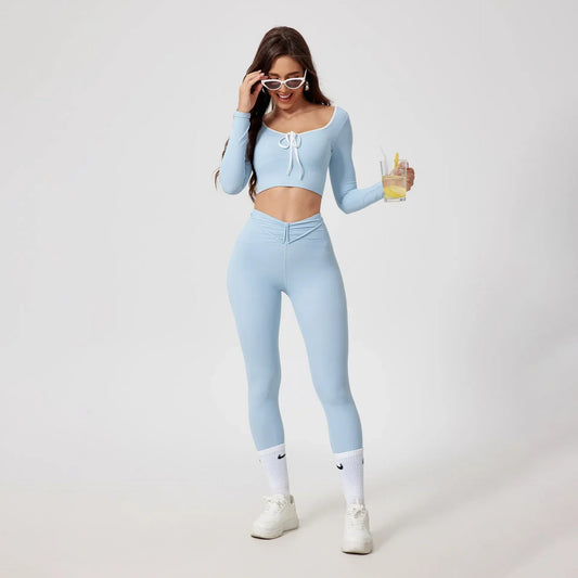 Elevate Your Workout with Our Seamless High Waist Yoga Sets - Long-Sleeved Top & Leggings for Women