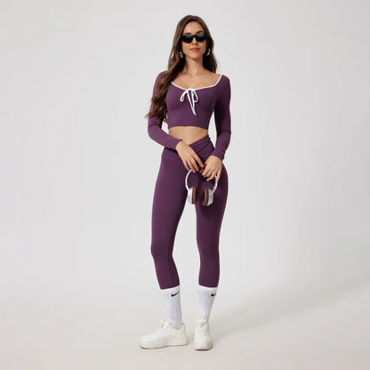 Elevate Your Workout with Our Seamless High Waist Yoga Sets - Long-Sleeved Top & Leggings for Women