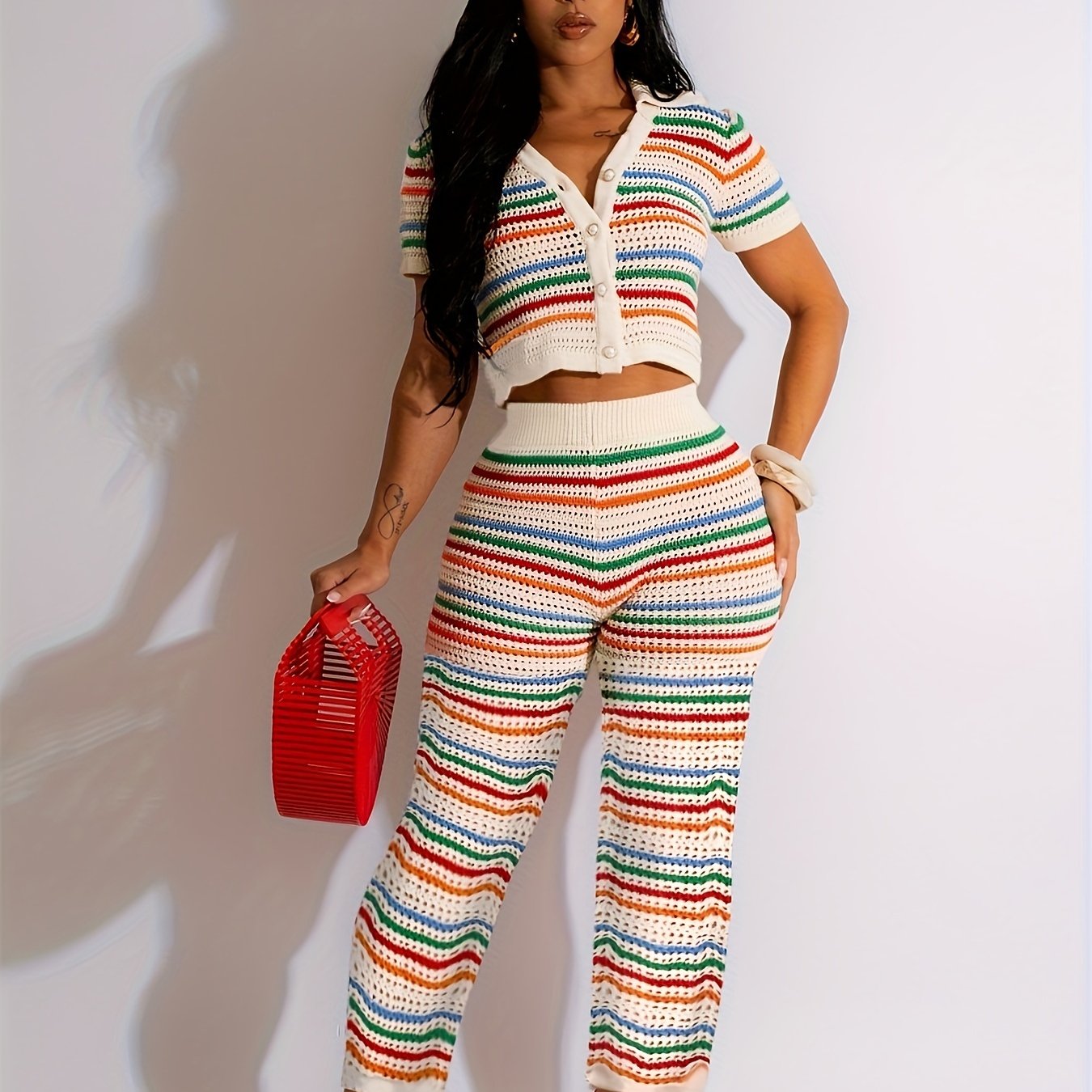 Stripe Pattern Pants Set