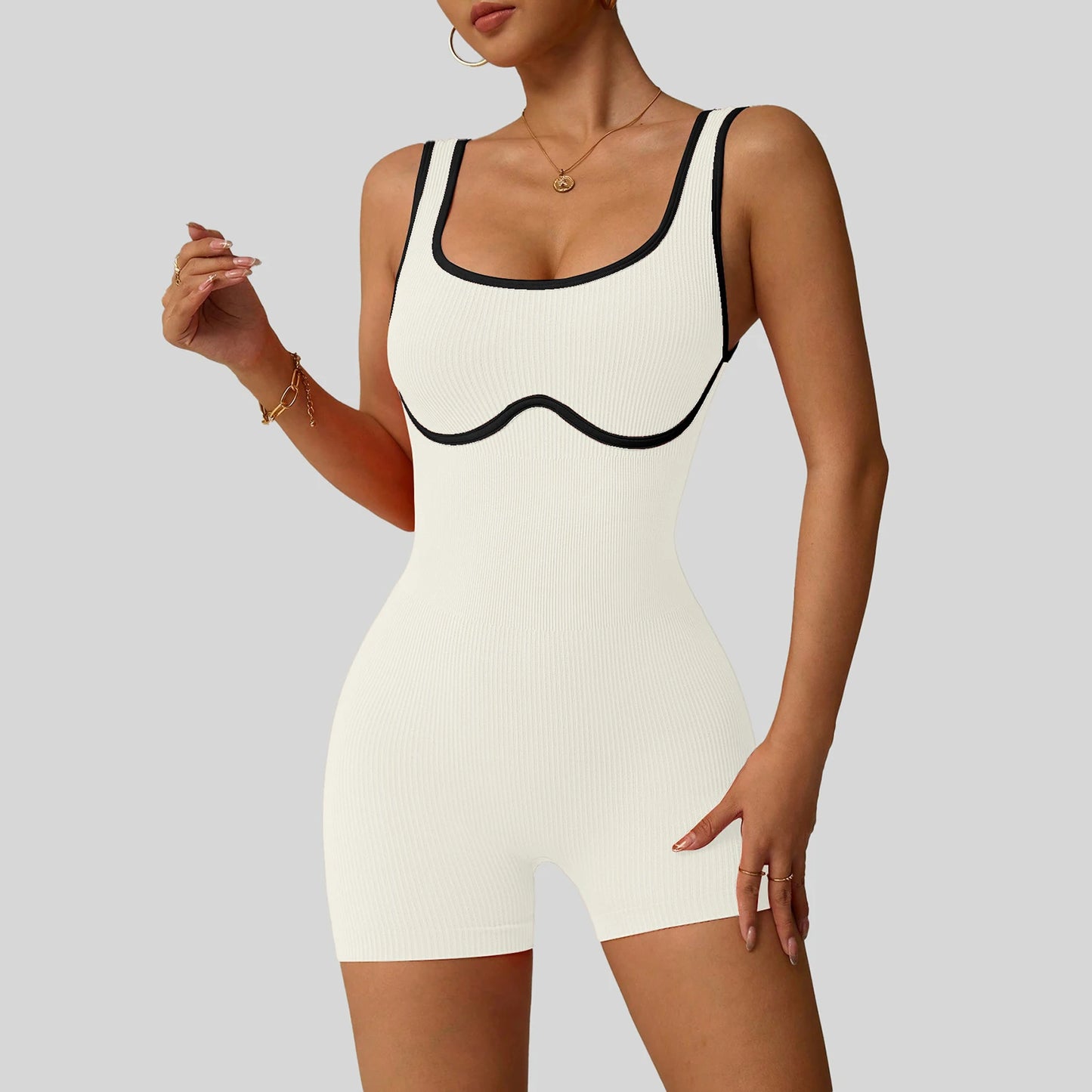 Women'S Shockproof Color Block Yoga Bodysuit Seamless Sculpting High-Impact Workout Tight Gym Fitness Activewear Breathable Yoga