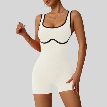 Women'S Shockproof Color Block Yoga Bodysuit Seamless Sculpting High-Impact Workout Tight Gym Fitness Activewear Breathable Yoga