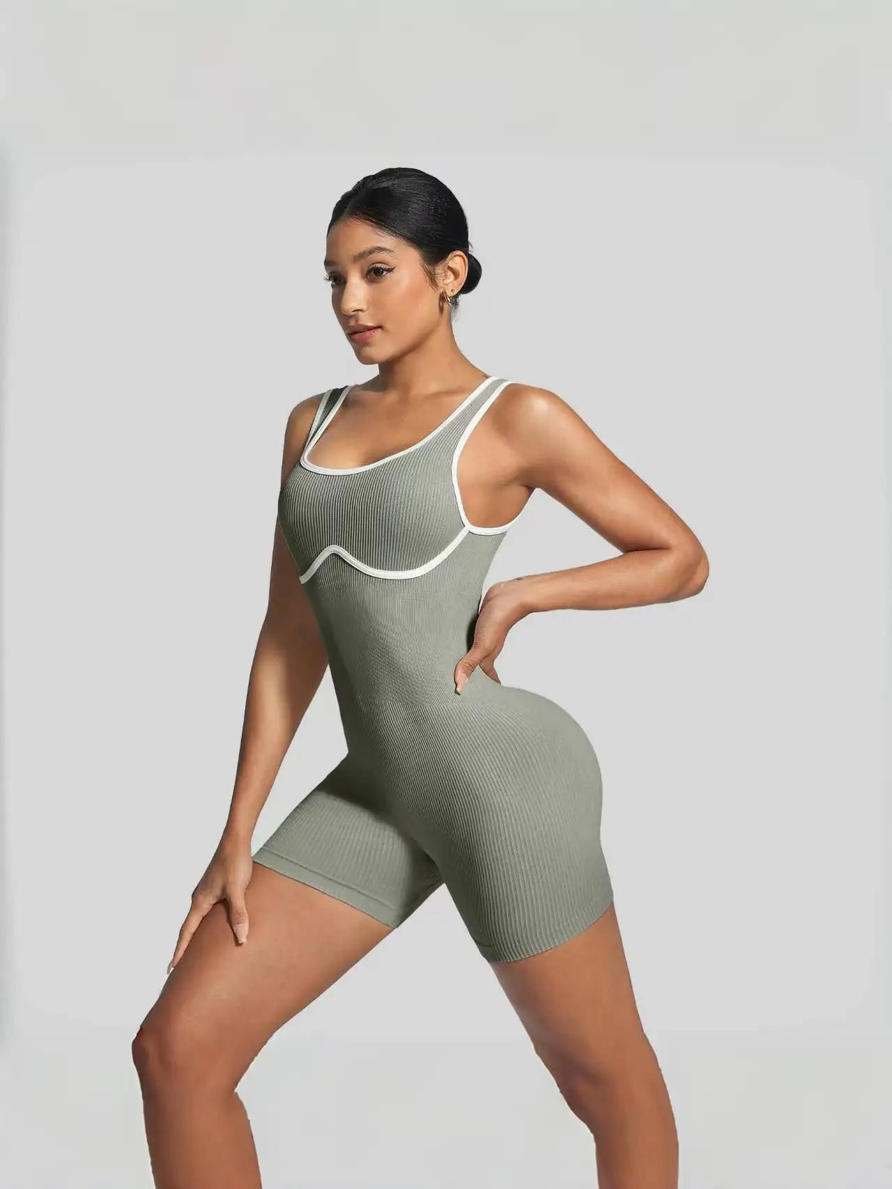 Women'S Shockproof Color Block Yoga Bodysuit Seamless Sculpting High-Impact Workout Tight Gym Fitness Activewear Breathable Yoga