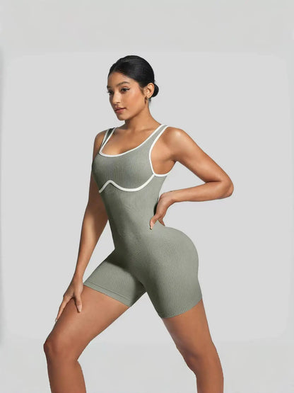 Women'S Shockproof Color Block Yoga Bodysuit Seamless Sculpting High-Impact Workout Tight Gym Fitness Activewear Breathable Yoga